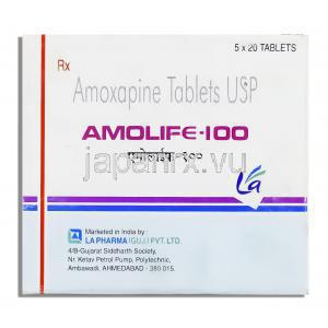 アモライフ Amolife, アモキサン ジェネリック. アモキサピン 100mg (LA Pharma) 箱