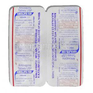 アモライフ Amolife, アモキサン ジェネリック. アモキサピン 100mg (LA Pharma) 包装裏面