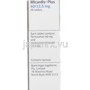 ミカルディス プラス Micardis Plus, テルミサルタン・ヒドロクロロチアジド配合 40/12.5mg (Boehringer Ingelheim) 箱