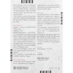 ポスチノール2 Postinor 2, レボノルゲストレル 0.75mg 錠 (Gedeon Richter) 情報シート2
