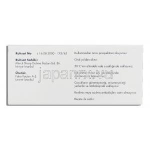 ゾコール Zocor, シンバスタチン 40mg (MSD) 箱裏面