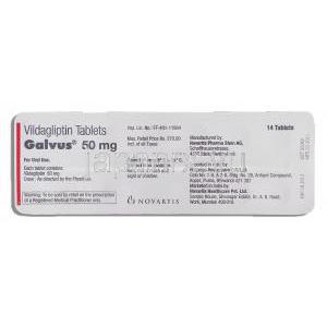 ガルバス Galvus, エクア ジェネリック, ビルダグリプチン 50mg 錠 （ノバルティス社） 包装裏面