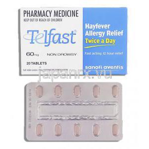テルファースト Telfast, 塩酸フェキソフェナジン 60mg 錠 (Aventis/アベンティス社)