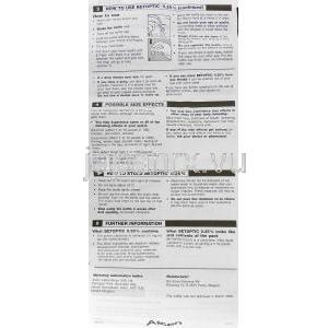ベトプティック Betoptic, ベタキソロール 0.25% x 5ml 懸濁性点眼液 (Alcon) 情報シート2