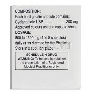 シクランデレート, Cyclospasmol,  200mg カプセル (Elder Pharma) 成分