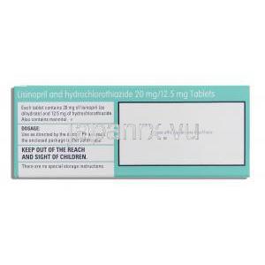 リシノプリル・ヒドロクロロチアジド 20mg/12.5mg 錠 (Teva) 箱裏面
