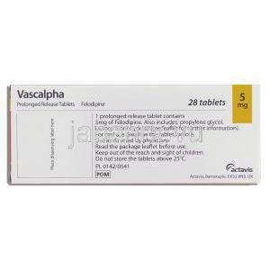 バスカルファ Vascalpha, フェロジピン 5mg 錠 (Actavis) 箱裏面