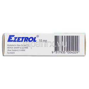 エゼトロル Ezetrol, ゼチーア ジェネリック, エゼチミブ 10mg 錠 (MSD) 箱側面