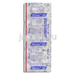 ミルタズ Mirtaz, リフレックス ジェネリック, ミルタザピン 30mg (Sun Pharma) 包装