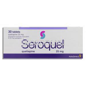 セロクエル Seroquel, クエチアピン フマル酸塩 25mg （アストロゼネカ社） 箱