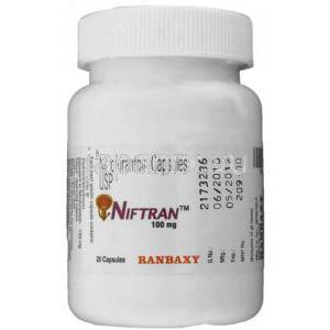 ニトロフラントイン（マクロビッド ジェネリック）, Niftran   100MG 錠 (Ranbaxy) ボトル