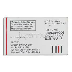 オクスカーブ Oxcarb, トリレプタル ジェネリック, オクスカルバゼピン 150mg 錠 (Protec) 箱裏面