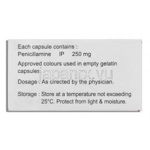 ペニシチン Penicitin, メタルカプターゼ ジェネリック,  ペニシラミン 250mg 錠 (Samarth) 成分