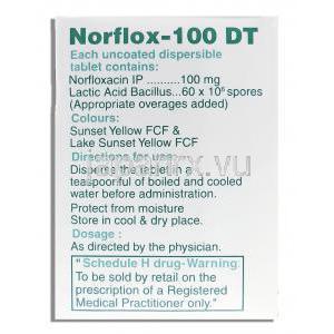 ノルフロックス DT Norflox DT. ノルフロキサシン 100mg 錠  （Okasa） 成分