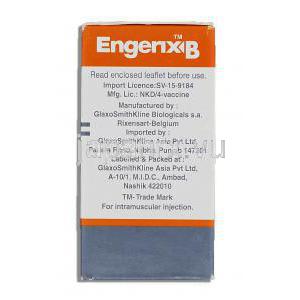 エンジェリックス-B Engerix-B, B型肝炎表面抗原（遺伝子組換え型） ワクチン注射 （GSK） 箱裏面