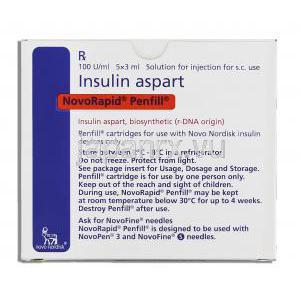 ノボラピッド NovoRapid, 100 IU/1ml, 3ml x 5, 充填済ペン注射 箱