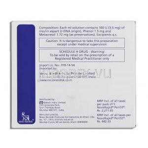 ノボラピッド NovoRapid, 100 IU/1ml, 3ml x 5, 充填済ペン注射 成分