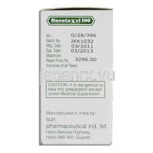 オンコタクセル OncotaXel 100, パクリタキセル 6mg x 17ml, 注射 製造者情報