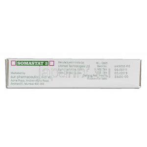 ソマスタット Somastat, サンドスタチン ジェネリック, 3mg x 1バイアル 注射 (Sun Pharma/Unimed) 製造者情報