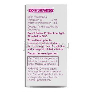 オキシプラチン Oxaliplatin, エルプラット ジェネリック, オキサリプラチン 50mg (Sun Pharma) 箱裏面