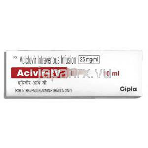 アシビル Acivir, ゾビラックス ジェネリック , アシクロビル 25mg/5ml x 10ml  点滴静注 (Cipla)
