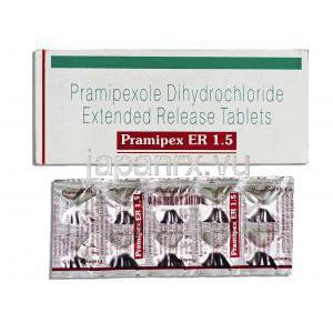 プラミペックス ER Pramipex ER 1.5,  ビ・シフロールジェネリック, プラミペキソール 1.5mg 錠 (Sun Pharma)