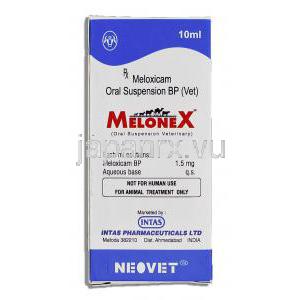 メロネックス Melonex, メロキシカム, メタカム ジェネリック 10ml 経口内服液薬 (Intas/Neovet) 箱裏面