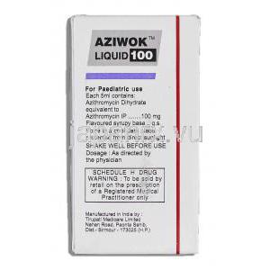 アジウォック Aziwok  100, アジスロマイシン 100mg 15ml 内服液 箱裏面