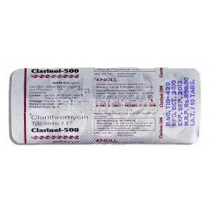 クラリノル500 Clarinol-500, クラリス ジェネリック, クラリスロマイシン 500mg 錠 (Alkem) 包装裏面