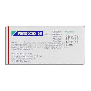 ファモシッド20 Famocid 20, ガスター ジェネリック, Famocid 20, ファモチジン 20mg 錠 (Sun Pharma) 製造者情報