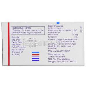 パロキセチン  20mg 錠  (Zydus Neurosciences)