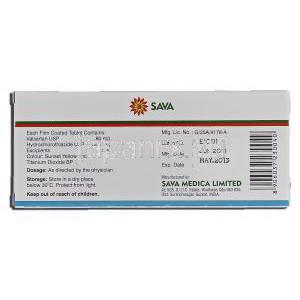 バルサバH Valsava-H80, ディオバン ジェネリック, バルサルタン塩酸塩 80mg 箱裏面