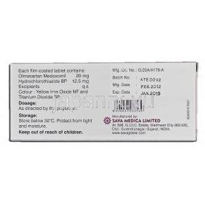 オルメサバH20 Olmesava H 20, ベニサー HCT ジェネリック, オルメサルタン/ヒドロクロロチアジド 20mg, 錠 