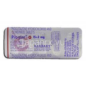 ピオグラーG Pioglar-G, アクトス GF ジェネリック, ピオグリタゾン・グリメピリド , 15mg 錠 包装裏
