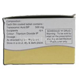 ポーズ500 Pause-500, シクロカプロン  ジェネリック, トラネキサム酸, 500mg, 錠 箱側面