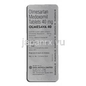 オルメサバ40 Olmesava 40, オルメテック ジェネリック , オルメサルタンメドキソミル, 40mg, 錠 包装裏