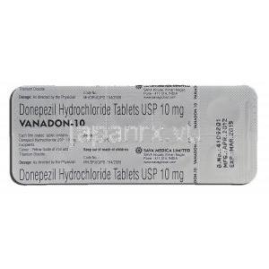 バナドン10 Vanadon-10, アリセプト ジェネリック, ドネベジル, 10mg, 錠 包装裏面