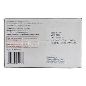 パングラフ0.5 PanGraf 0.5, プログラフカ  ジェネリック, タクロリムス水和物, 0.5 mg, カプセル 箱裏面