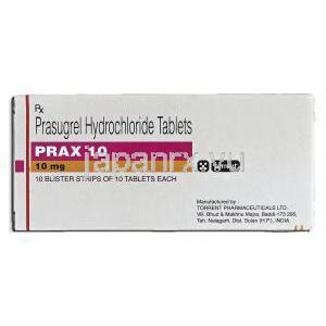 プラックス10 Prax 10, エフィエント ジェネリック, プラスグレル , 10mg, 錠 箱