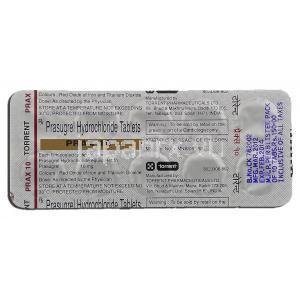 プラックス10 Prax 10, エフィエント ジェネリック, プラスグレル , 10mg, 錠 包装裏面