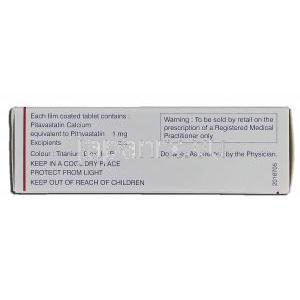 ピバスタ1  Pivasta1, ベターコレステロール ジェネリック, ピタバスタチン 1mg, 錠 箱側面