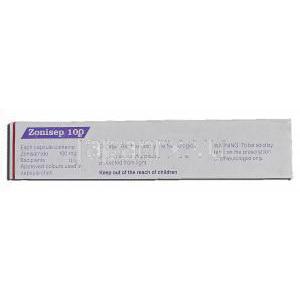 ゾニセップ100 Zonisep 100, エクセグラン ジェネリック, ゾニミド, 100mg, カプセル 箱側面