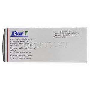 エックストール-Ｆ Xtor-F, アトルバスタチン, 10mg, フェノフィブラート配合, 160mg, 錠 箱側面