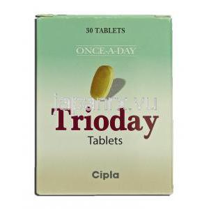 トリオデイ Trioday, テノホビル300mg/ ラミブジン300mg /エファビレンツ600mg, 錠 箱