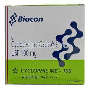 シクロフィルミー Cyclophil Me - 100, サンディミュン ジェネリック, シクロスポリン, 100mg, カプセル 箱