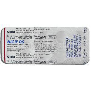 ニシップ DS,  ニメスリド, ニメスリド, 200MG 錠剤裏面