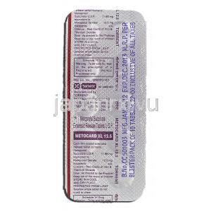 メトカードXL Metocard XL 12.5,  Toprol XL, セロケン/ロプレソール ジェネリック, 12.5mg, 錠 包装裏面