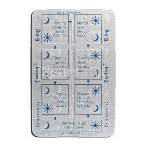 エクセロン Exelon, 6mg, カプセル 包装裏面