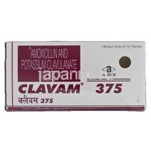 クラバム375 Clavam 375, オーグメンチン ジェネリック, アモキシシリン, 250mg, クラブラン酸, 125mg, 錠 箱