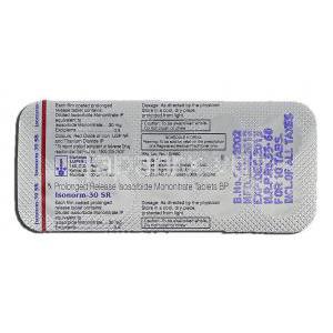 イソノーム30 Isonorm-30 SR, アイトロール ジェネリック, 硝酸イソソルビド, 30mg, 錠 包装裏面